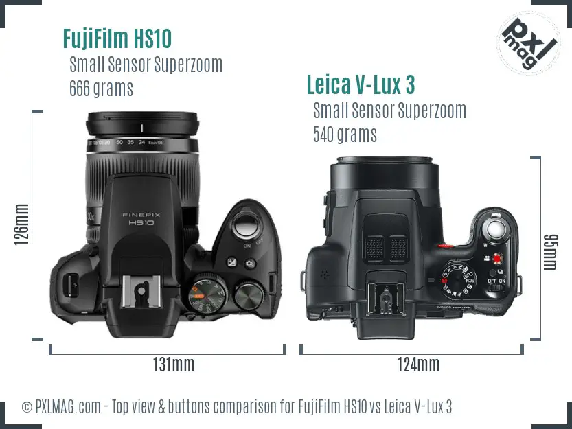 FujiFilm HS10 vs Leica V-Lux 3 top view buttons comparison