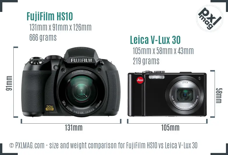 FujiFilm HS10 vs Leica V-Lux 30 size comparison