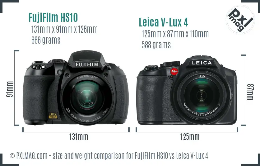 FujiFilm HS10 vs Leica V-Lux 4 size comparison
