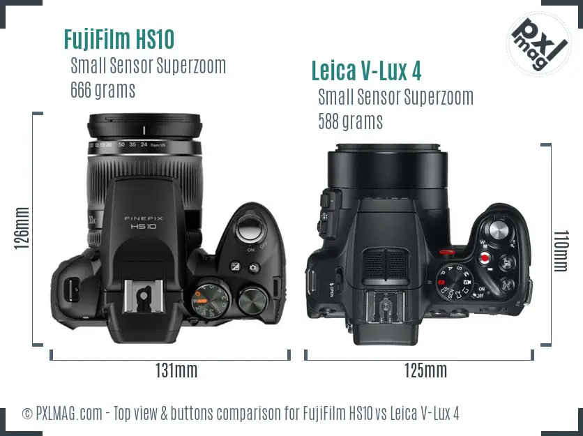 FujiFilm HS10 vs Leica V-Lux 4 top view buttons comparison