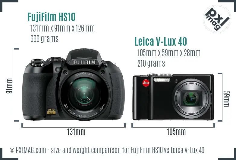 FujiFilm HS10 vs Leica V-Lux 40 size comparison