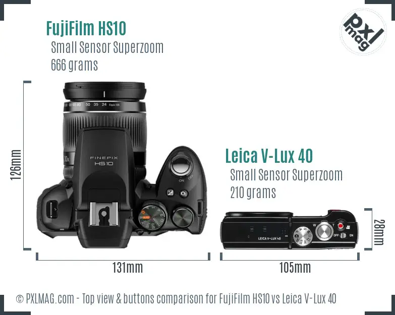 FujiFilm HS10 vs Leica V-Lux 40 top view buttons comparison