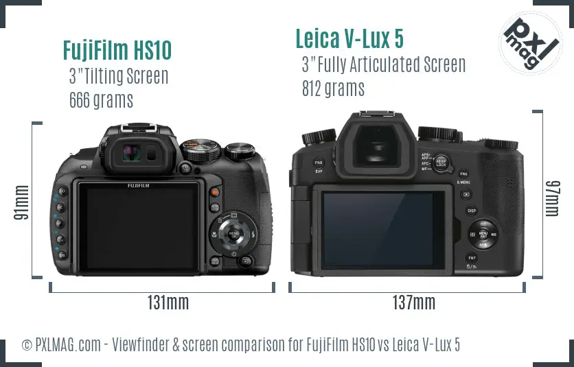 FujiFilm HS10 vs Leica V-Lux 5 Screen and Viewfinder comparison