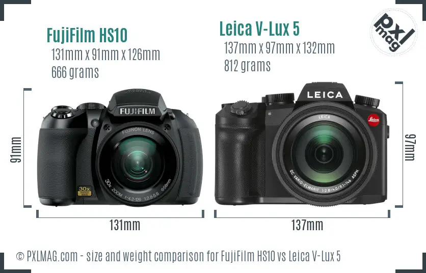 FujiFilm HS10 vs Leica V-Lux 5 size comparison