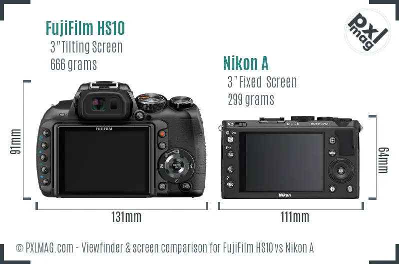 FujiFilm HS10 vs Nikon A Screen and Viewfinder comparison