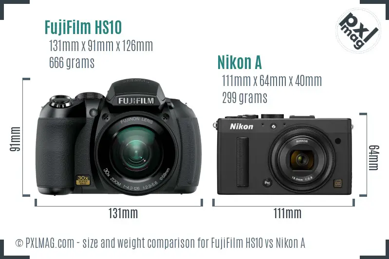 FujiFilm HS10 vs Nikon A size comparison