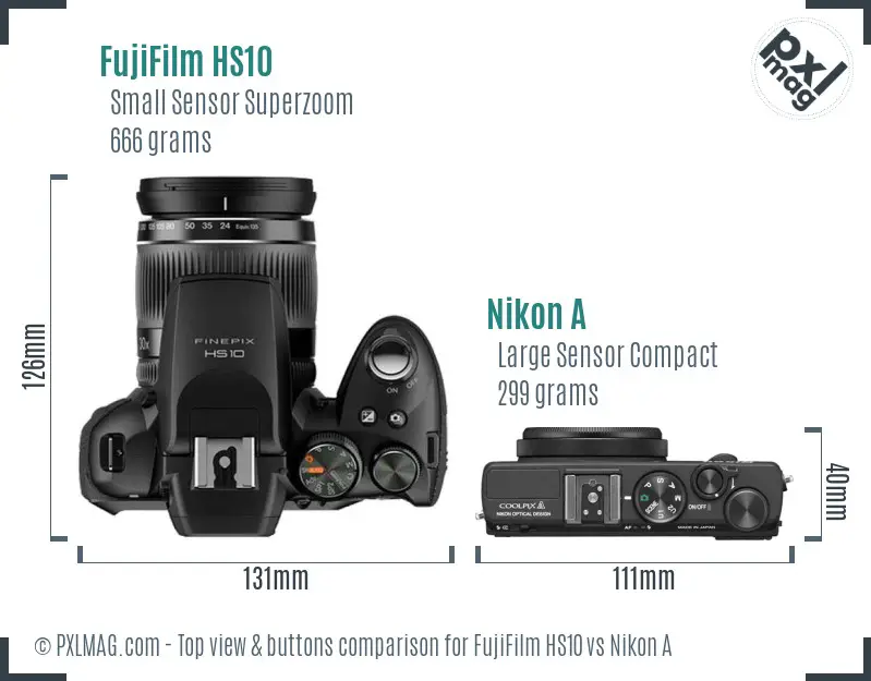 FujiFilm HS10 vs Nikon A top view buttons comparison