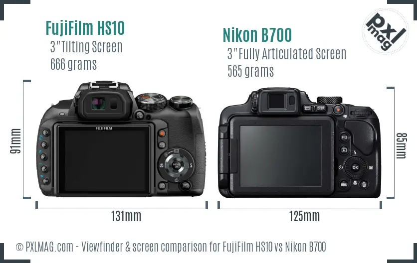 FujiFilm HS10 vs Nikon B700 Screen and Viewfinder comparison