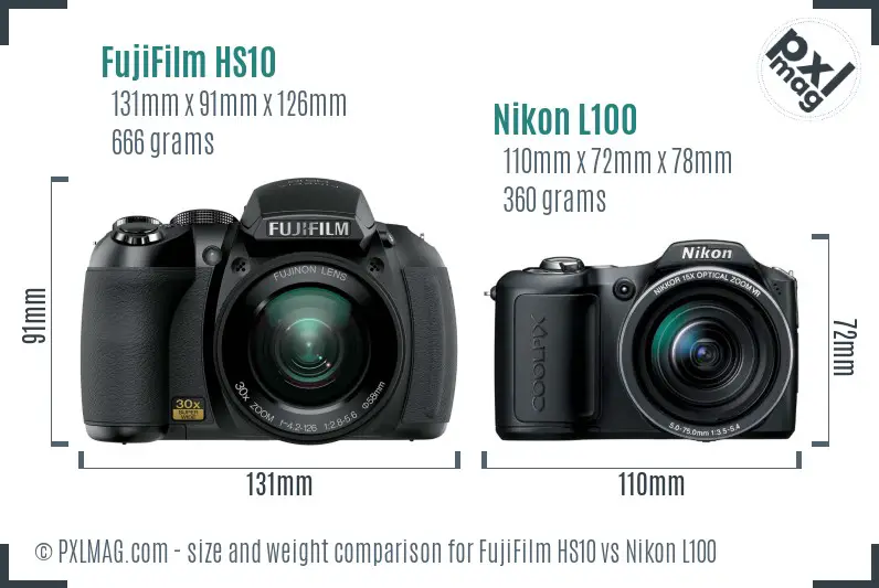 FujiFilm HS10 vs Nikon L100 size comparison FujiFilm HS10 vs Nikon L100 size comparison