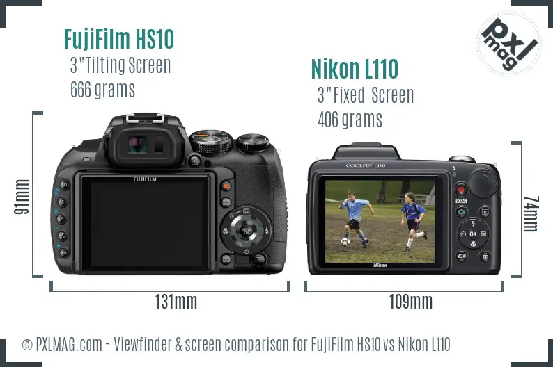 FujiFilm HS10 vs Nikon L110 Screen and Viewfinder comparison FujiFilm HS10 vs Nikon L110 Screen and Viewfinder comparison