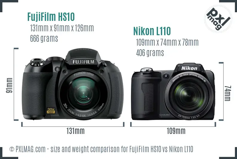 FujiFilm HS10 vs Nikon L110 size comparison FujiFilm HS10 vs Nikon L110 size comparison