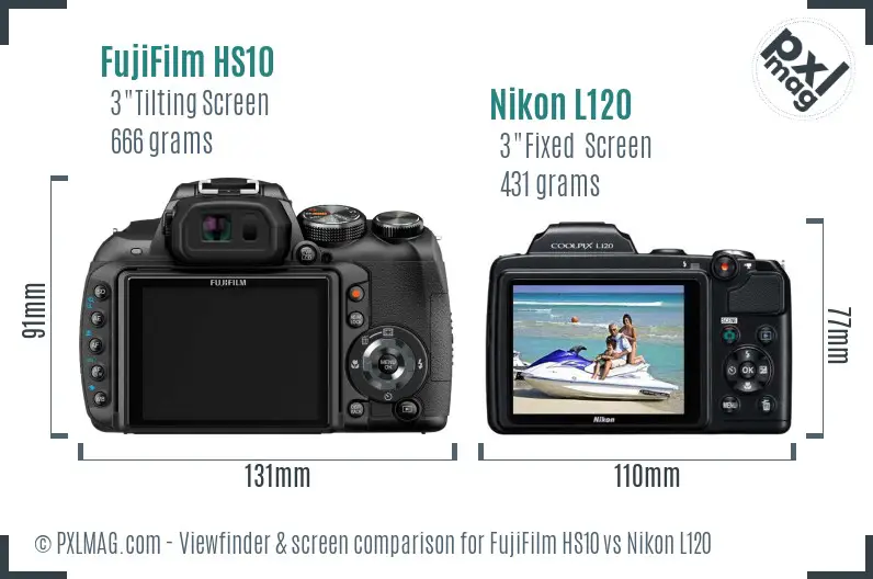 FujiFilm HS10 vs Nikon L120 Screen and Viewfinder comparison