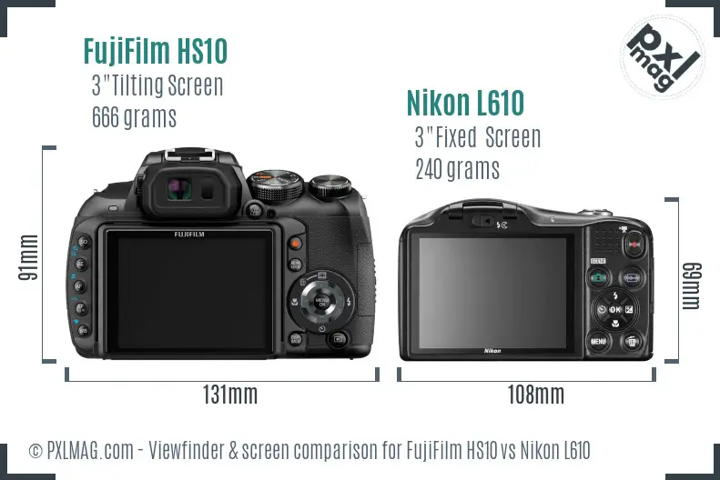 FujiFilm HS10 vs Nikon L610 Screen and Viewfinder comparison