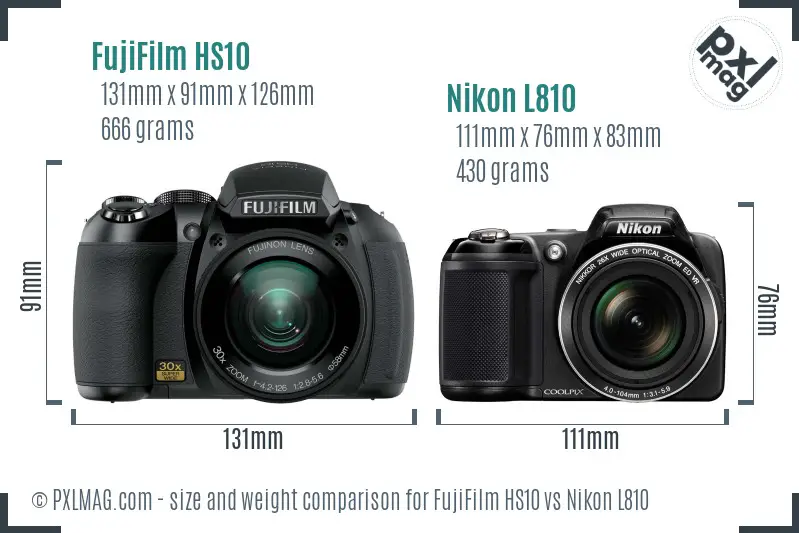 FujiFilm HS10 vs Nikon L810 size comparison FujiFilm HS10 vs Nikon L810 size comparison