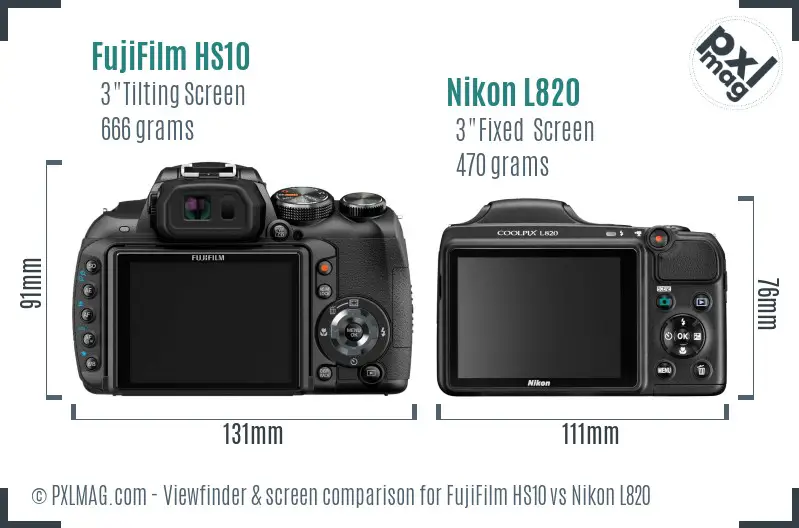 FujiFilm HS10 vs Nikon L820 Screen and Viewfinder comparison