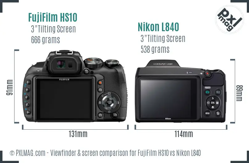 FujiFilm HS10 vs Nikon L840 Screen and Viewfinder comparison