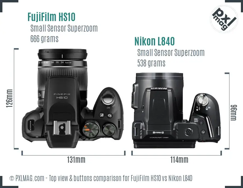 FujiFilm HS10 vs Nikon L840 top view buttons comparison