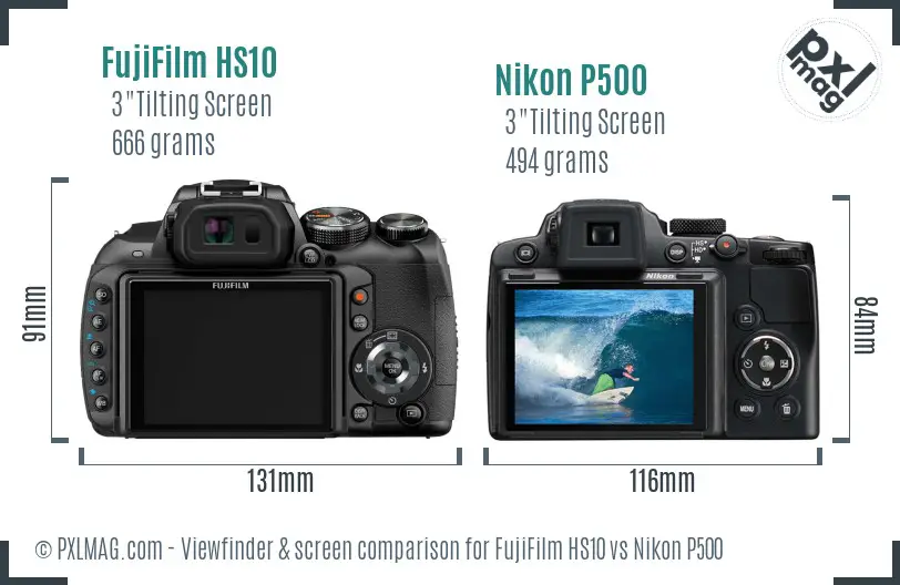 FujiFilm HS10 vs Nikon P500 Screen and Viewfinder comparison FujiFilm HS10 vs Nikon P500 Screen and Viewfinder comparison