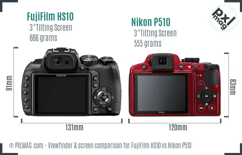 FujiFilm HS10 vs Nikon P510 Screen and Viewfinder comparison