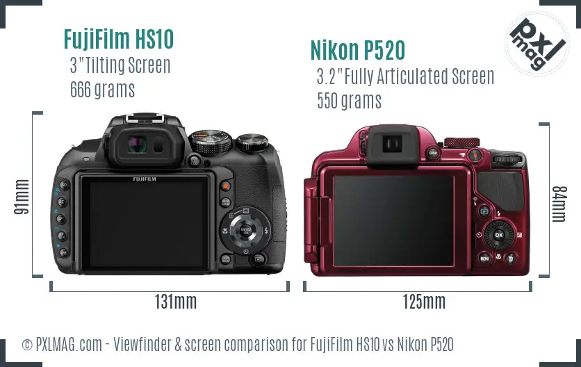 FujiFilm HS10 vs Nikon P520 Screen and Viewfinder comparison FujiFilm HS10 vs Nikon P520 Screen and Viewfinder comparison