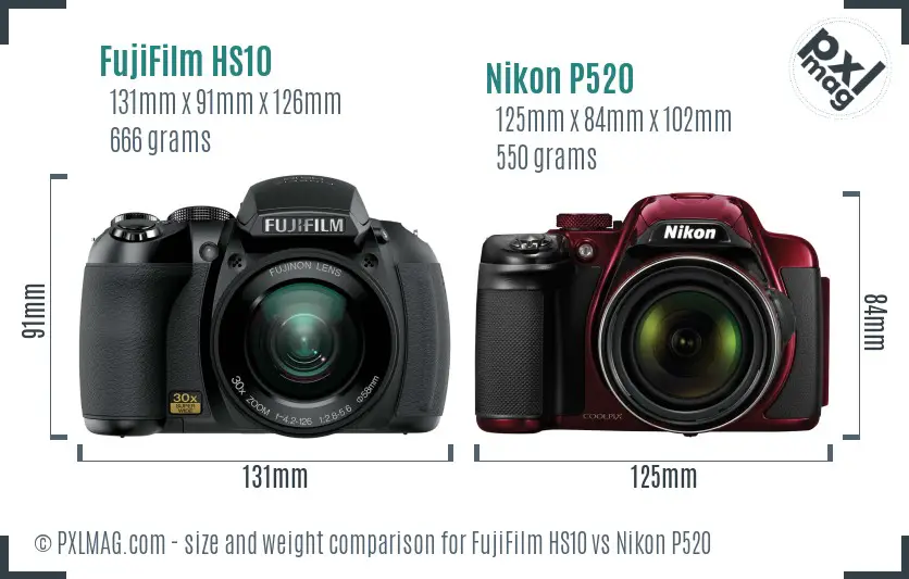 FujiFilm HS10 vs Nikon P520 size comparison FujiFilm HS10 vs Nikon P520 size comparison
