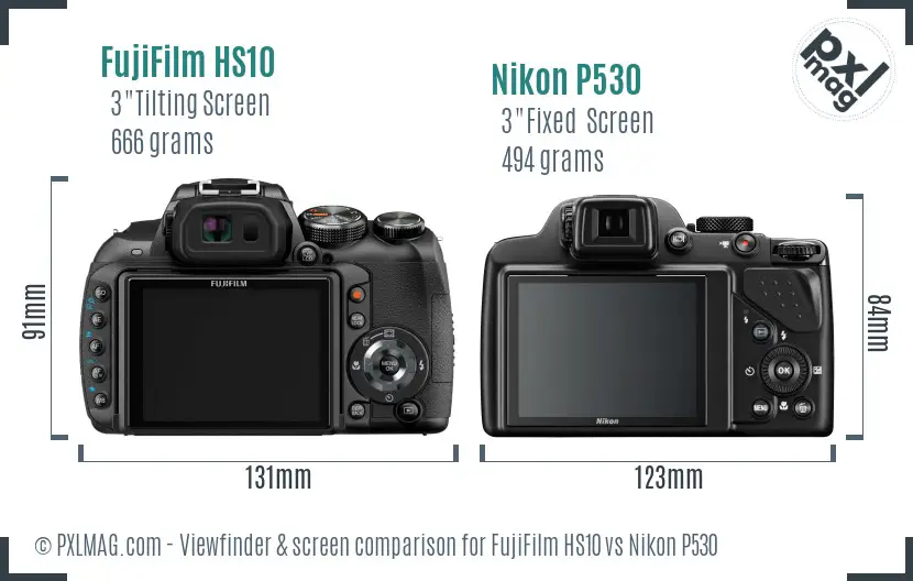 FujiFilm HS10 vs Nikon P530 Screen and Viewfinder comparison