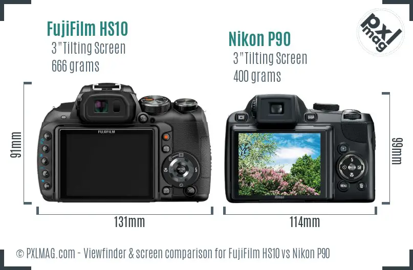 FujiFilm HS10 vs Nikon P90 Screen and Viewfinder comparison