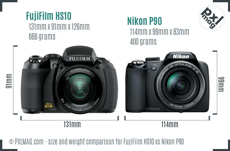 FujiFilm HS10 vs Nikon P90 size comparison