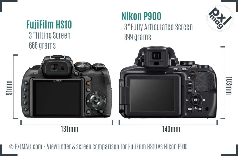 FujiFilm HS10 vs Nikon P900 Screen and Viewfinder comparison