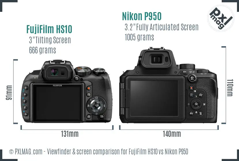 FujiFilm HS10 vs Nikon P950 Screen and Viewfinder comparison