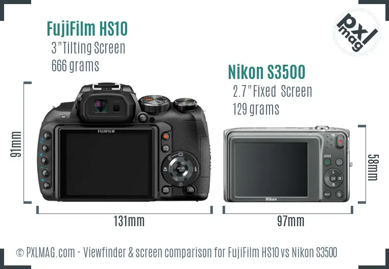 FujiFilm HS10 vs Nikon S3500 Screen and Viewfinder comparison