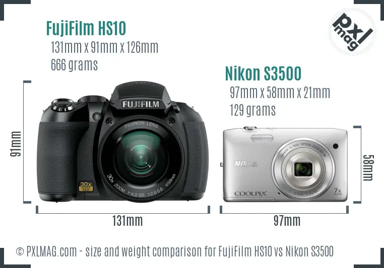 FujiFilm HS10 vs Nikon S3500 size comparison