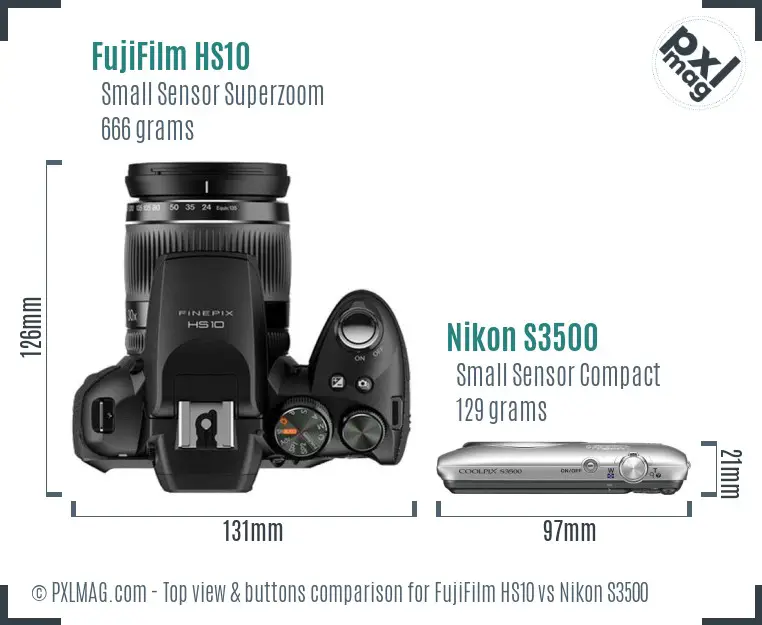 FujiFilm HS10 vs Nikon S3500 top view buttons comparison