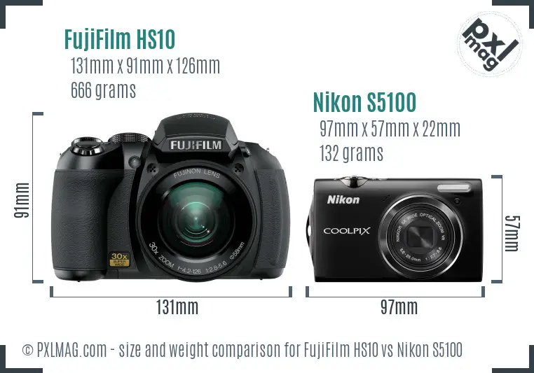 FujiFilm HS10 vs Nikon S5100 size comparison