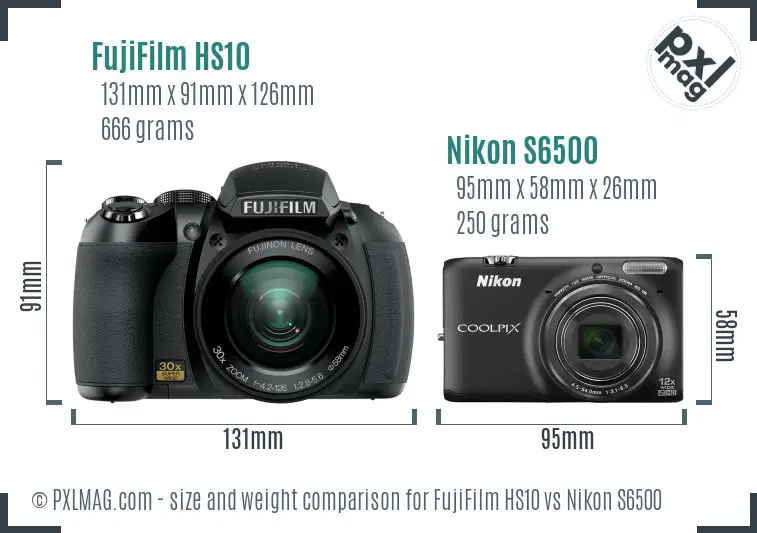FujiFilm HS10 vs Nikon S6500 size comparison