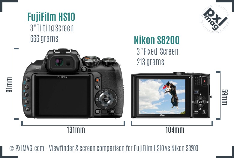 FujiFilm HS10 vs Nikon S8200 Screen and Viewfinder comparison