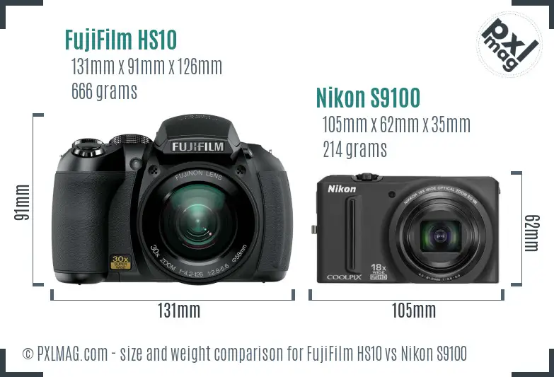 FujiFilm HS10 vs Nikon S9100 size comparison FujiFilm HS10 vs Nikon S9100 size comparison