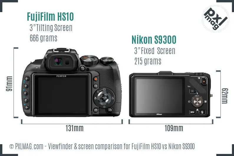 FujiFilm HS10 vs Nikon S9300 Screen and Viewfinder comparison