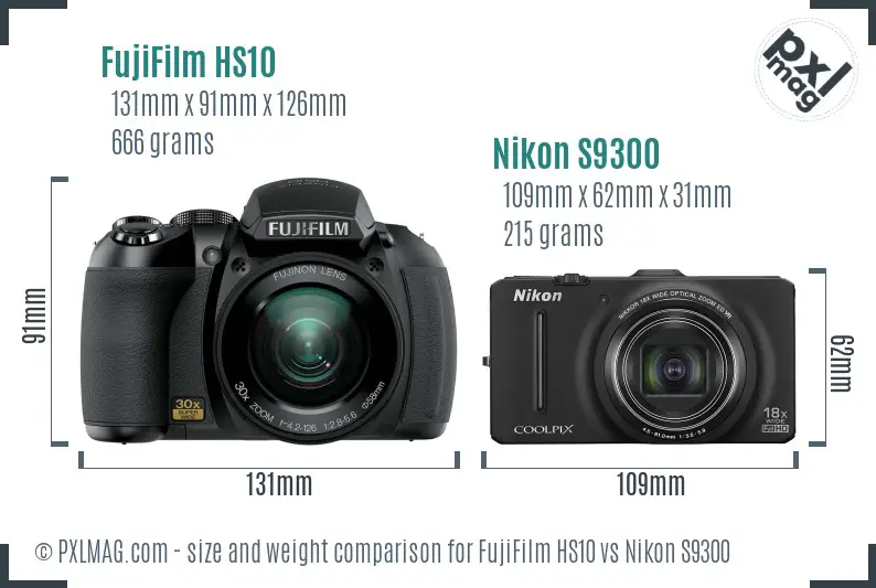 FujiFilm HS10 vs Nikon S9300 size comparison