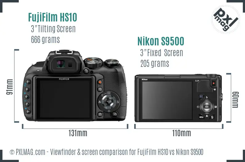 FujiFilm HS10 vs Nikon S9500 Screen and Viewfinder comparison