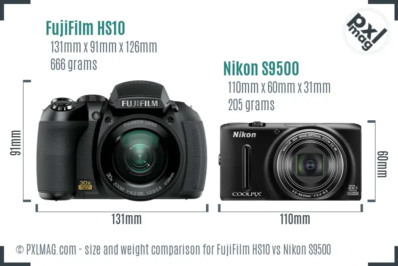 FujiFilm HS10 vs Nikon S9500 size comparison