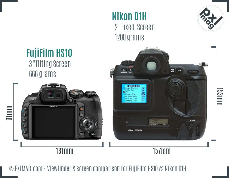 FujiFilm HS10 vs Nikon D1H Screen and Viewfinder comparison