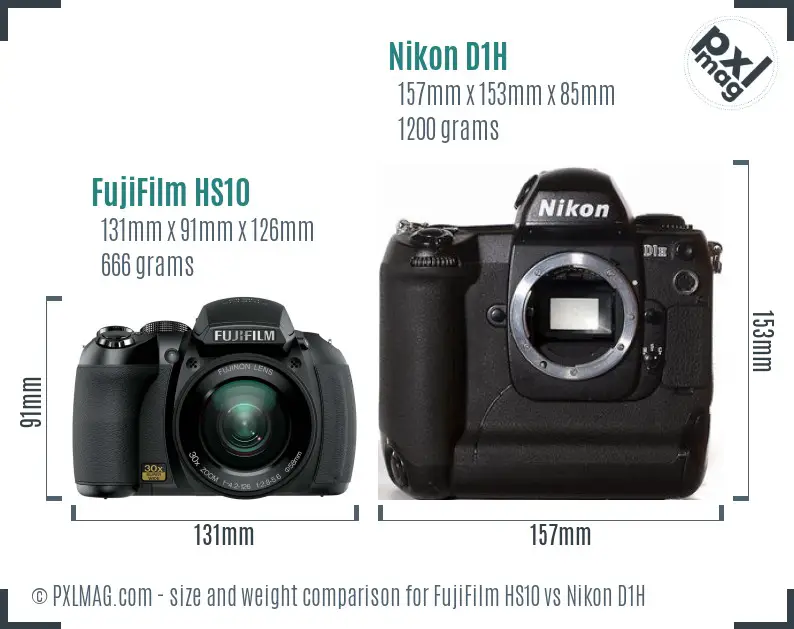 FujiFilm HS10 vs Nikon D1H size comparison