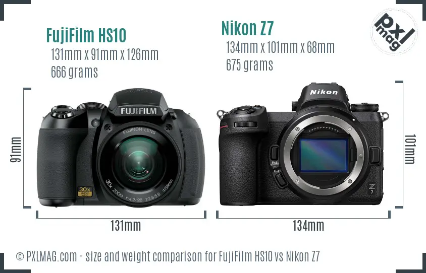 FujiFilm HS10 vs Nikon Z7 size comparison