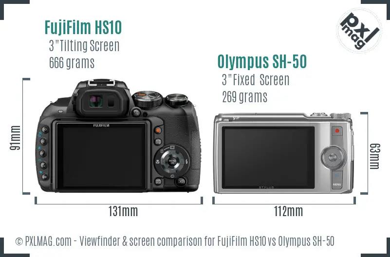 FujiFilm HS10 vs Olympus SH-50 Screen and Viewfinder comparison