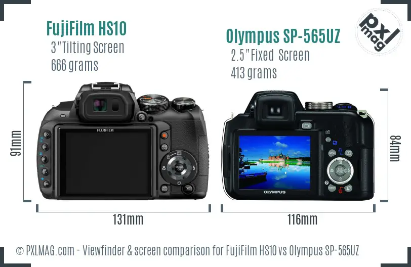 FujiFilm HS10 vs Olympus SP-565UZ Screen and Viewfinder comparison