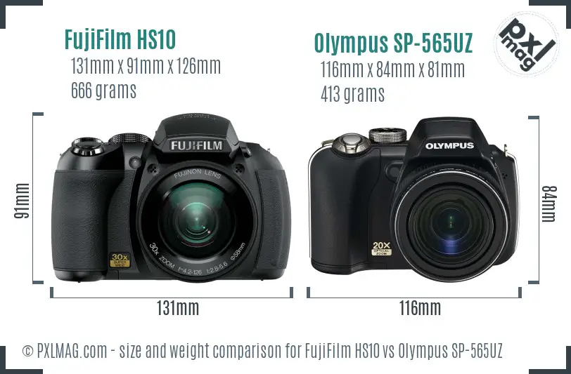 FujiFilm HS10 vs Olympus SP-565UZ size comparison