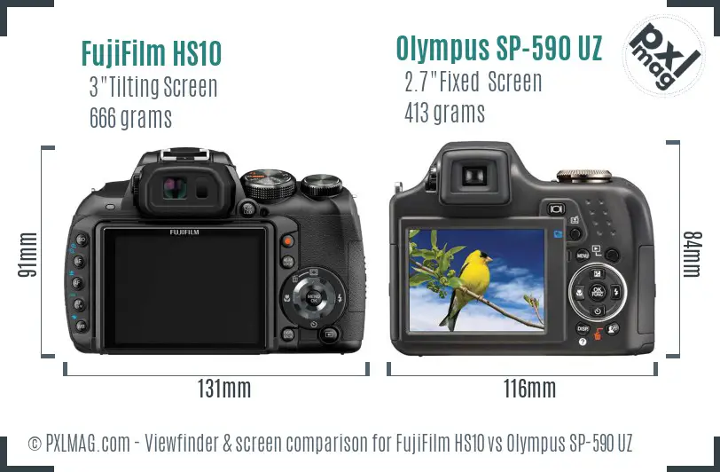 FujiFilm HS10 vs Olympus SP-590 UZ Screen and Viewfinder comparison
