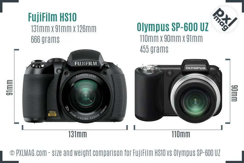 FujiFilm HS10 vs Olympus SP-600 UZ size comparison FujiFilm HS10 vs Olympus SP-600 UZ size comparison