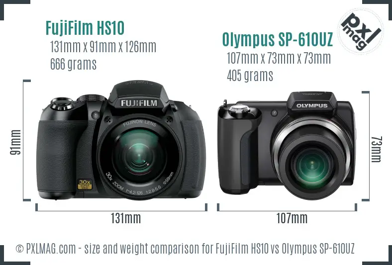 FujiFilm HS10 vs Olympus SP-610UZ size comparison